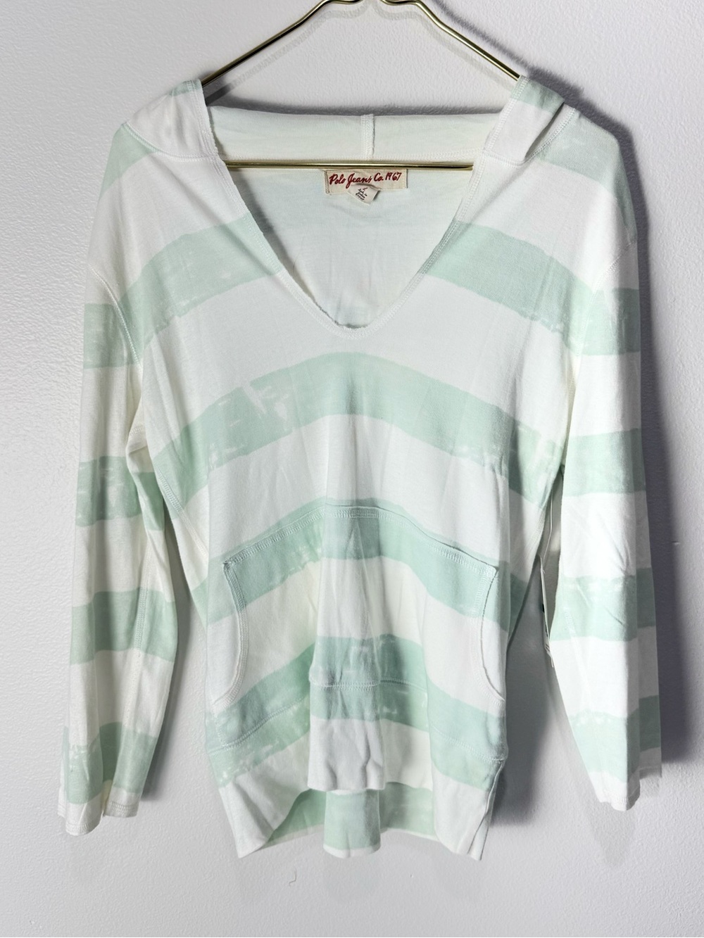 Polo Jeans Co Tortola Hooded Long Sleeve Top Striped Pastel V-Neck NWT